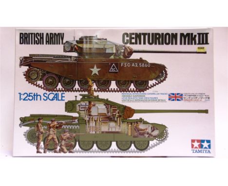 A 1/25 SCALE TAMIYA UNMADE PLASTIC BRITISH ARMY CENTURION MK III TANK KIT   (Item 30614*5500), boxed, the contents still bagg