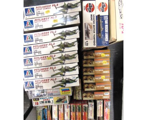 THIRTY-ONE 1/72 SCALE UNMADE PLASTIC MODEL MILITARY VEHICLE &amp; AIRCRAFT KITS  by Italeri (7); Esci (10); Airfix (5); Fujim