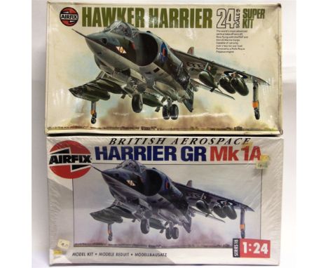 TWO 1/24 SCALE AIRFIX UNMADE PLASTIC HAWKER HARRIER KITS  each boxed, one still shrink-wrapped. 