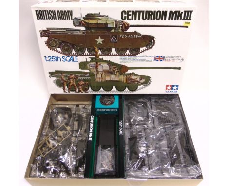 A 1/25 SCALE TAMIYA UNMADE PLASTIC BRITISH ARMY CENTURION MK III TANK KIT   (Item 30614*5500), boxed, the contents still bagg