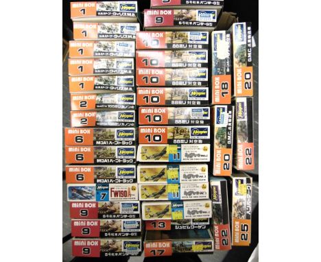 THIRTY-FOUR 1/72 SCALE HASEGAWA UNMADE PLASTIC MODEL MILITARY VEHICLE &amp; AIRCRAFT KITS  each boxed. 