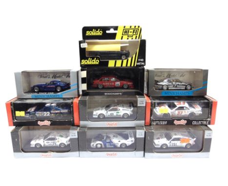 TEN 1/43 SCALE DIECAST MODEL VEHICLES  by Quartzo (6); Minichamps (3); and Solido (1), each mint or near mint and boxed.