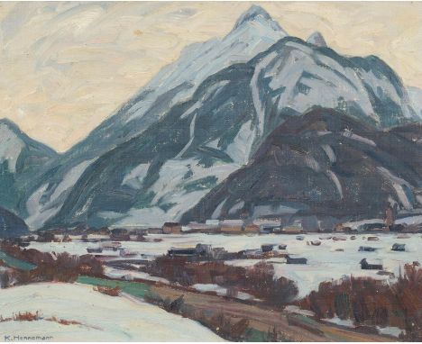 HENNEMANN, KARL1884 Waren - 1972 SchwerinTitel: Winter im Gebirge. Technik: Öl auf Leinwand. Montierung: Auf Karton gelegt. M