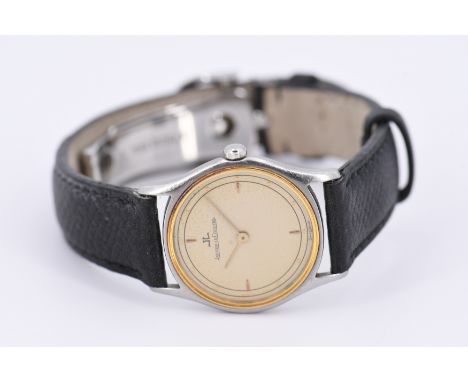 JAEGER LECOULTREArmbanduhr. Herkunft: Schweiz. Datierung: Um 1980. Werk: Quarz. Gehäuse/Armband: Stahl, Gelbgold, Zffbl. lack