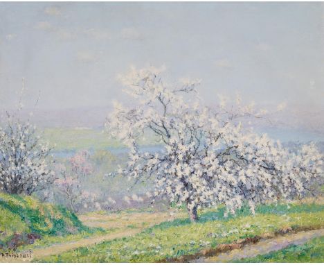 THIBESART, RAYMOND1874 Bar-sur-AubeTitel: Kirschblüte. Technik: Öl auf Faserplatte. Maße: 64,5 x 81cm. Bezeichnung: Signiert 