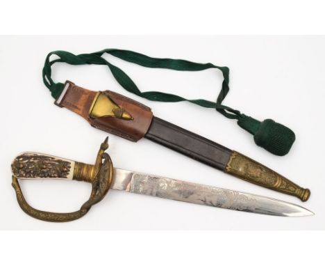 A Third Reich period Assistant Foresters dagger by Alcoso:, the 10 inch blade with hunting scene decoration to each side, sig