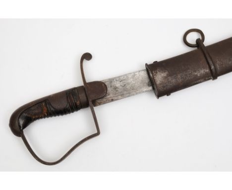 A 19th century  English pattern cavalry sword:, curved fullered blade, single quillon and bar guard, remains of leather grip,