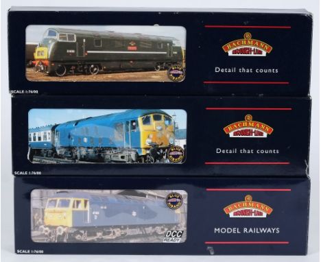 Bachmann, a class 47 diesel locomotive in BR blue livery:, a class 24 diesel locomotive in BR blue livery and a class 42 dies