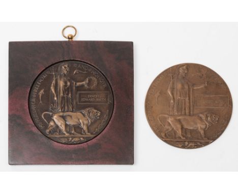 A World War One bronze memorial plaque to Ernest Ross: together with a reproduction memorial plaque to Ernest Edward Smith.