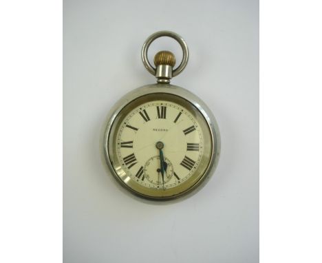 An LMS pocket watch by Record:, white enamel dial and Roman numerals, subsidiary seconds dial, the case inscribed 'LMS 16213'