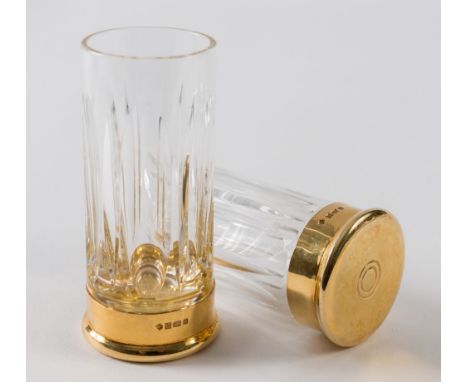 A pair of silver gilt mounted shot gun cartridge glasses by Asprey, London:, signed as per title to rim, hallmarked for Birmi