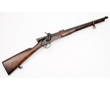 A rare 30 bore breech loading carbine by Calisher & Terry Birmingham 1869:, the 21 inch rifled barrel with post fore sight an