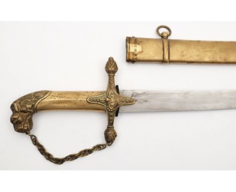 A Victorian Bandsman's sword:, the single edged curved blade over cast hilt with crown decoration and pineapple quillons, sha