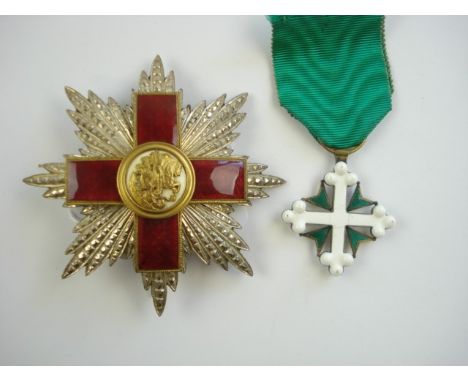 A Continental gilt and red enamel Order of St George, together with an Italian white and green enamel cross:.