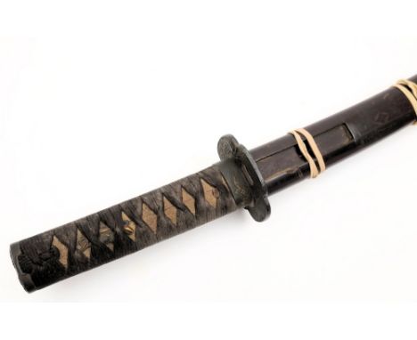 A late 19th /early 20th century Japanese Wakisashi:, the blade with copper habaki over an iron tsuba,  gilt decorated fuchi, 