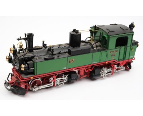 A LGB  G gauge 0-4-4 locomotive, catalogue number 20841, '132' , 'K. Sachs. Sts E.B' in green and red livery:, 50cm long.

