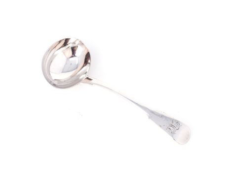 A GEORGE IV IRISH SILVER 'FIDDLE' PATTERN SAUCE LADLE, THOMAS FARNELL (FERNELL/FARNETT), DUBLIN, 1828 