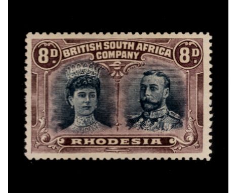 RHODESIA  -  BSAC  -  1910 8d BLACK and PURPLE  -  MINT  -  CERTIFIED A very rare item in superb condition, original gum, viv
