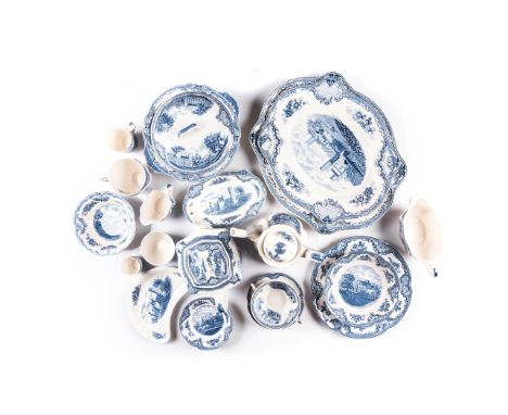 A JOHNSON BROTHERS ‘OLD BRITAIN CASTLES BLUE’ PATTERN PART DINNER AND TEA SERVICE, 1930 – 2003 transfer printed against a whi