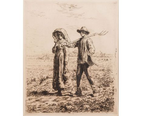 Jean-Francois Millet (French 1814-1875) THE WALK TO WORK etching, signed in the plate Leicester Gallery, November 1965, Exhib