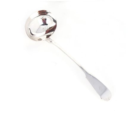 A SCOTTISH SILVER 'FIDDLE' PATTERN SOUP LADLE, J. MCKAY, EDINBURGH, 1844 the terminal engraved with initial "P", 211g, 32,5cm