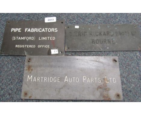 Two plaques, to include C Eric Rickard 1957 Bourne, Auto Parts Limited and Pipe Fabricators Stamford Limited. (3)