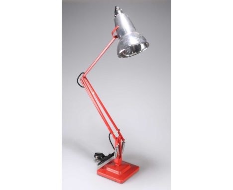 A HERBERT TERRY RED ANGLEPOISE LAMP with chrome shade. 88cm high (max)