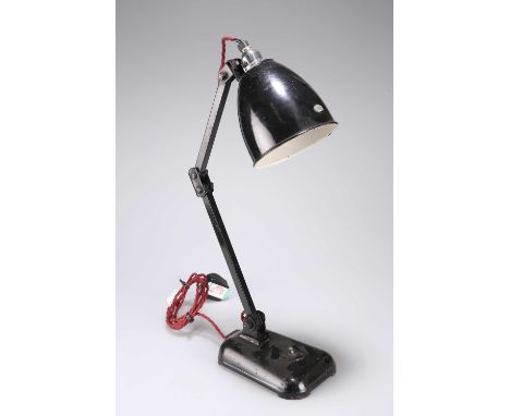 A VINTAGE INDUSTRIAL ANGLEPOISE LAMP black, with on/off switch. 56cm high (max)