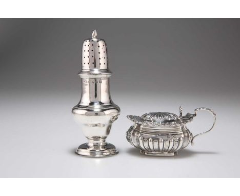 A VICTORIAN SILVER SUGAR CASTER AND MUSTARD the caster by Samuel Roberts &amp; Joseph Slater, Sheffield 1852, baluster form; 