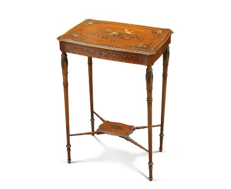 A LATE 19TH CENTURY PAINTED SATINWOOD OCCASIONAL TABLE, IN THE MANNER OF EDWARDS &amp; ROBERTS the moulded rectangular top pa