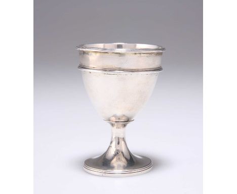 A GEORGE III SILVER EGG CUP by Henry Chawner, London 1792, of plain form, with reeded girdle and rim, raised on a reeded circ