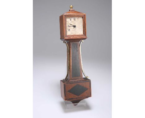 AN ART DECO AMERICAN MINIATURE BANJO WALL CLOCK, SIGNED NEW HAVEN, 12 DAY the square dial with Roman numerals and outer minut