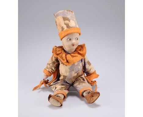 A CLOWN CLOTH DOLL, PROBABLY CHAD VALLEY, CIRCA 1930S the moulded felt face with hand-painted features, with articulated limb