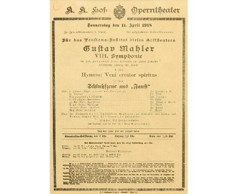 GUSTAV MAHLER INTEREST CONCERT POSTER April 11th 1918Framed and glazed27cm x 19.5cm
