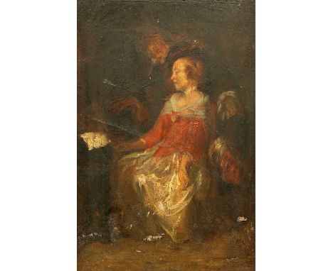 AFTER GABRIEL METSU (1629-1667) SKETCH OF FIGURES FROM 'THE MUSIC LESSON' Oil on boardThe original oil on panel by Metsu is h