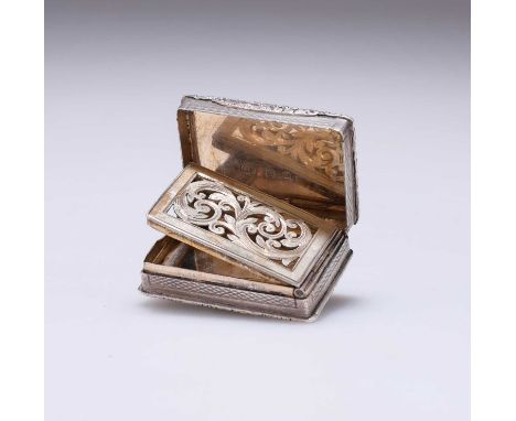 A GEORGE III STYLE SILVER VINAIGRETTE by George Unite &amp; Sons, Birmingham 1898, rectangular, the engine-turned ground with