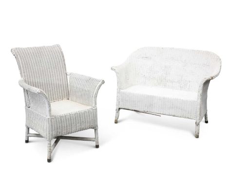 A PAINTED WICKER SOFA AND ARMCHAIR, OF LLOYD LOOM TYPE (2) Settee 115cm long