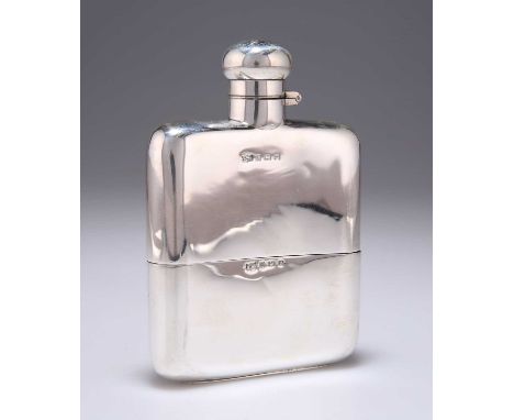 A GEORGE V SILVER SPIRIT FLASK by Mappin &amp; Webb Ltd, Birmingham 1916, plain, shaped for the pocket, with detachable cup t