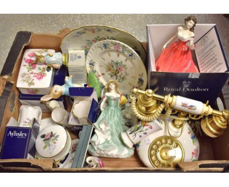 A Royal Doulton figure, Marianne, HN4153, boxed; another, Best Wishes, HN3971; an Aynsley Pembroke pattern dial up telephone,