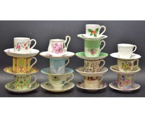 A Royal Worcester coffee can and saucer; others, Royal Doulton, Crown Staffs, Wedgwood, harlequin set (13) 