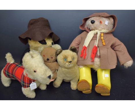 Stuffed toys - a plush Chad Valley koala bear circa 1930; a Paddington Bear in Dunlop wellingtons by Gabrielle Designs; a Wen