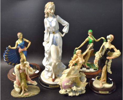 A resin lady of fashion figure; others similar, ceramic, etc (6)