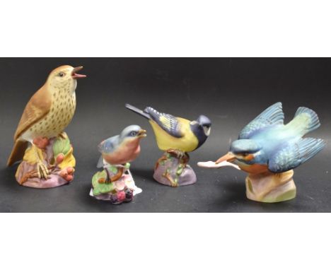A Royal Worcester model of a Thrush, 3234;  others, Great Tit 3335, Blue Bird 3649, Kingfisher 3235 (4)