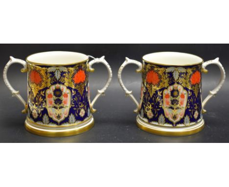 A pair of Lynton Hamilton Imari two handled loving cups, printed marks