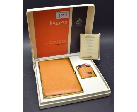 A Ronson Variflame pigskin lighter and cigarette case, in original box