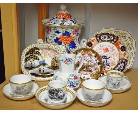 A Spode pot pourri vase; others including bat printed bute cups and saucers, coffee cans, tea pot stand; etc