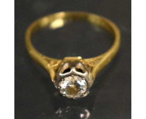 A diamond solitaire ring, round brilliant cut diamond approx 0.45ct, platinum crown, 18ct gold shank, Birmingham 1921, size K