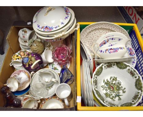Ceramics and Glass - a Gray's Pottery dinner service for six, printed with summer flowers; a Murano glass dish; Staffordshire