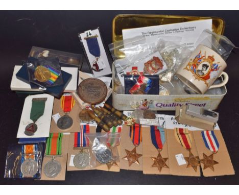 Mulitary interest - forty two regimental cap badges; various medals including Burma Star,1939-45 star etc; commemorative Eliz