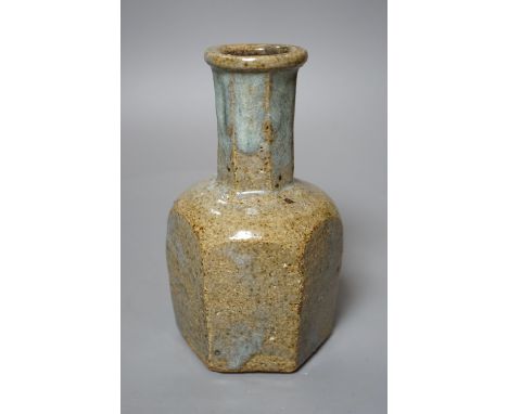 § § William Marshall (1923–2007) for Leach St Ives pottery, an olive green and pale blue glazed hexagonal bottle vase, 18cm t